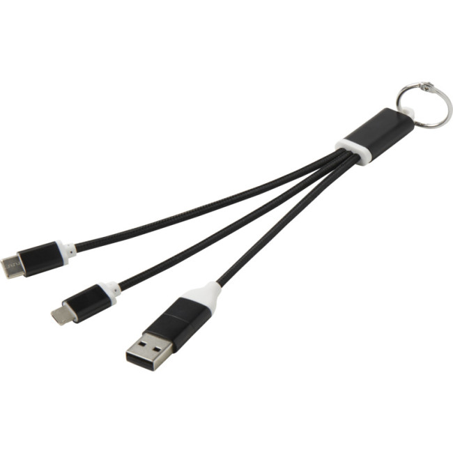 Promotional Metal 4-in-1 Recycled Aluminium Charging Cable With Keychain - Image 1