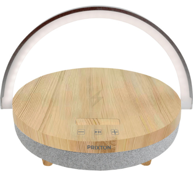 Promotional Prixton 4-in-1 Bluetooth Speaker With LED light & Wireless Charging Base Wood 10W - Image 2