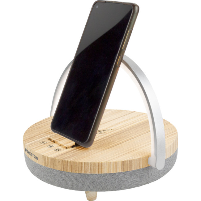 Promotional Prixton 4-in-1 Bluetooth Speaker With LED light & Wireless Charging Base Wood 10W - Image 3