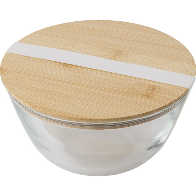 Promotional Glass Salad Bowl With Bamboo Lid