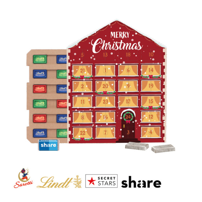 Promotional Mini Bar Chocolate Advent Calendar House With Eco Cardboard Inlay - Image 1