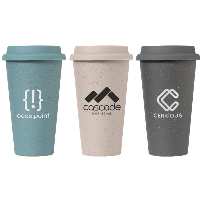 Promotional Equator Double Wall Ceramic Tumbler With Silicone Lid 265ml