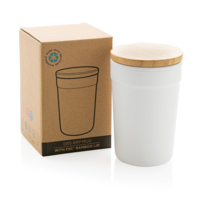 Promotional GRS Certified Recycled PP Mug With Bamboo Lid 300ml - Image 2