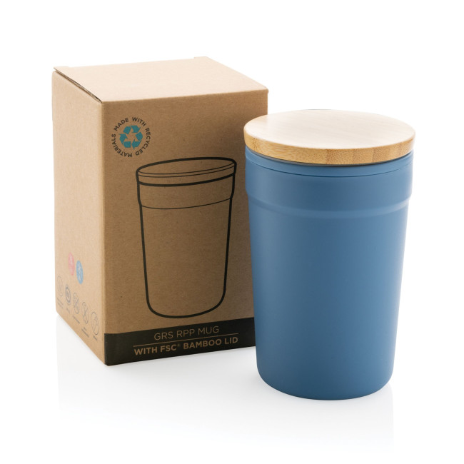 Promotional GRS Certified Recycled PP Mug With Bamboo Lid 300ml - Image 3