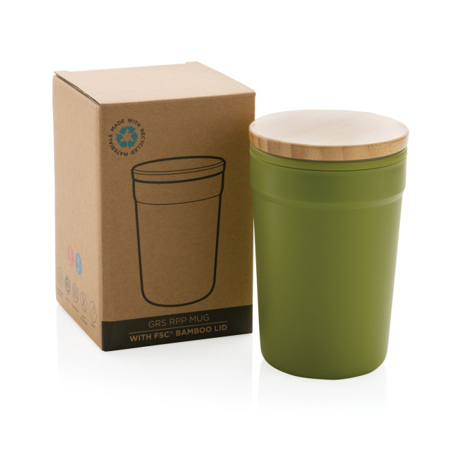 Promotional GRS Certified Recycled PP Mug With Bamboo Lid 300ml - Image 4