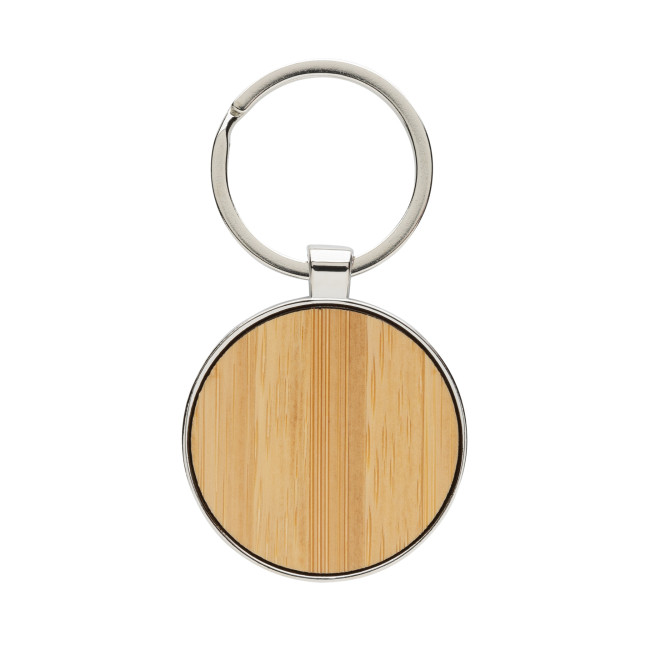 Promotional RCS Recycled Zinc Alloy Round Keychain With Bamboo - Image 1