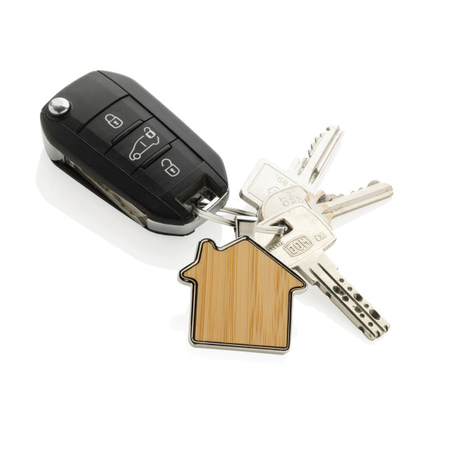 Promotional RCS Recycled Zinc Alloy House Keychain With Bamboo - Image 2