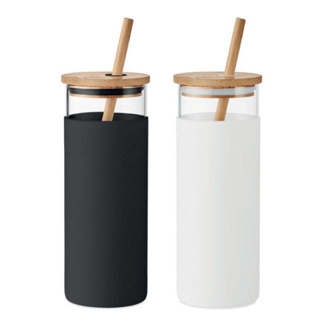 Promotional Glass Tumbler 450ml Bamboo Lid - Image 1