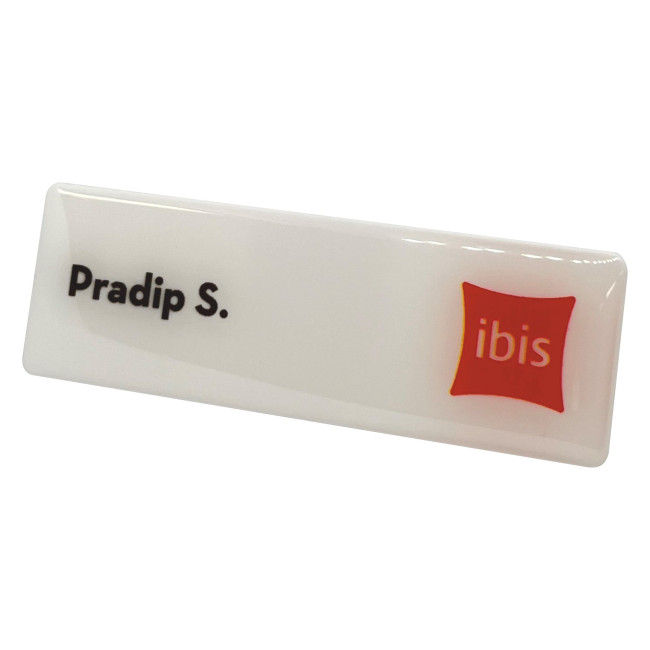 Promotional Recycled Plastic Name Badge 75x25mm Pin (Domed) - Image 1