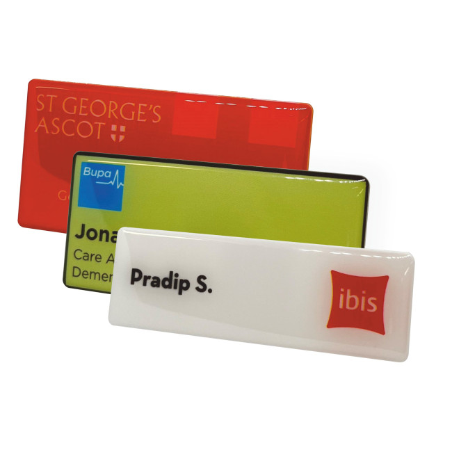 Promotional Recycled Plastic Name Badge 75x25mm Pin (Domed) - Image 2