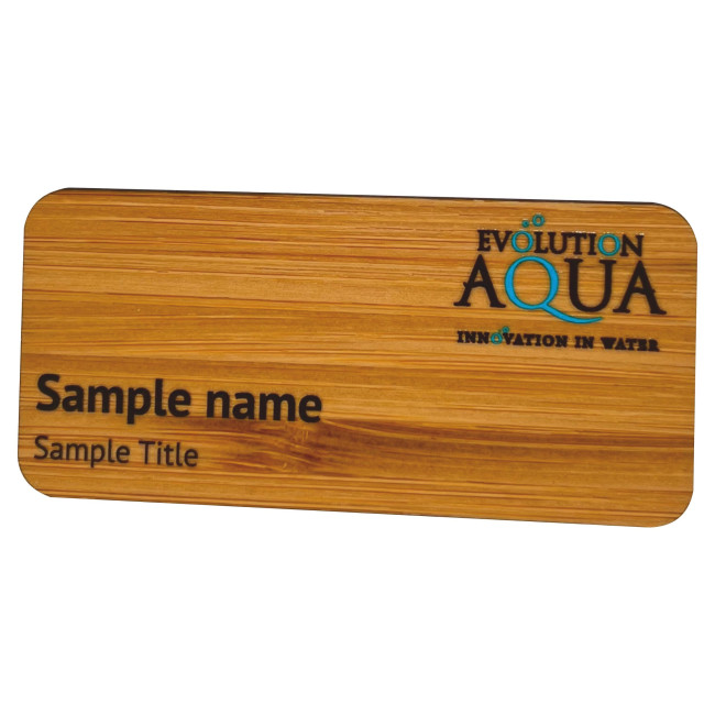 Promotional Wooden Name Badge Bamboo 75x35mm Pin - Image 1