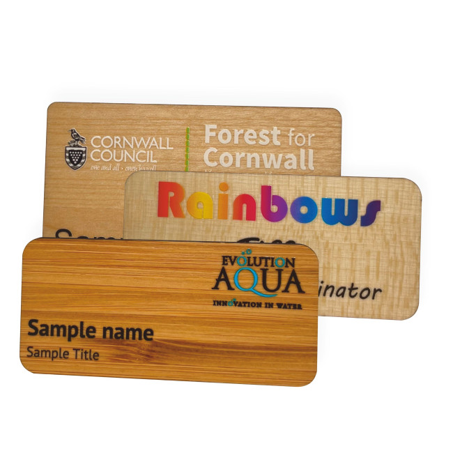 Promotional Wooden Name Badge Bamboo 75x35mm Pin - Image 2