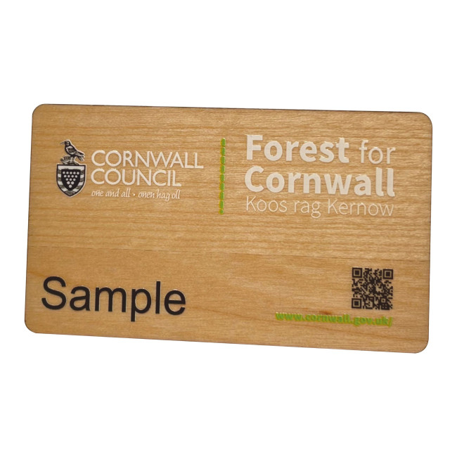 Promotional Wooden Name Badge Maple 76x45mm Pin - Image 1