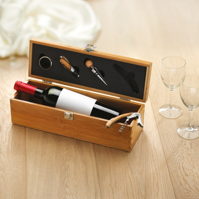 Promotional Wine Set In Bamboo Box - Image 1