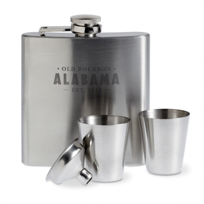 Promotional Slim Hip Flask With 2 Cups Set - Image 1