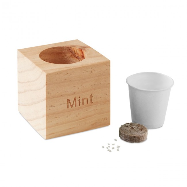 Promotional Herb Wood Pot With Mint Seeds - Image 3