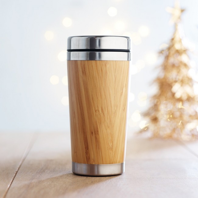 Promotional Double Wall bamboo Flask 430ml - Image 1