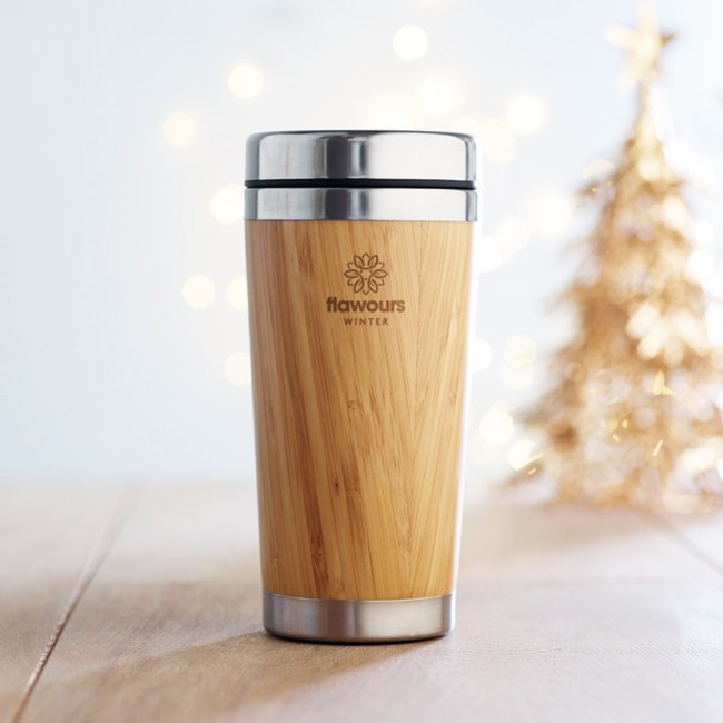 Promotional Double Wall bamboo Flask 430ml - Image 3