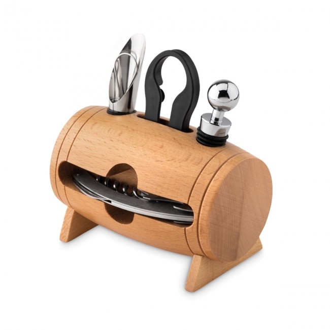 Promotional Wine Set In Wooden Stand 4pcs - Image 5