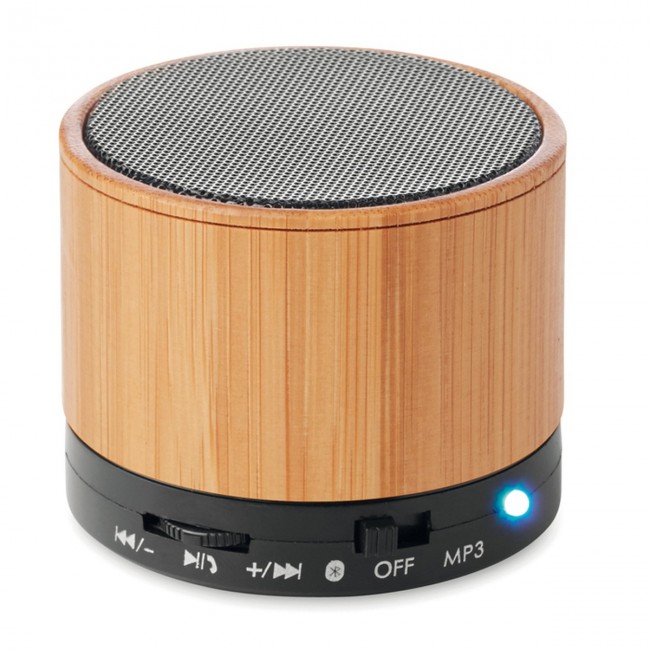 Promotional Round Bamboo Wireless Speaker - Image 1