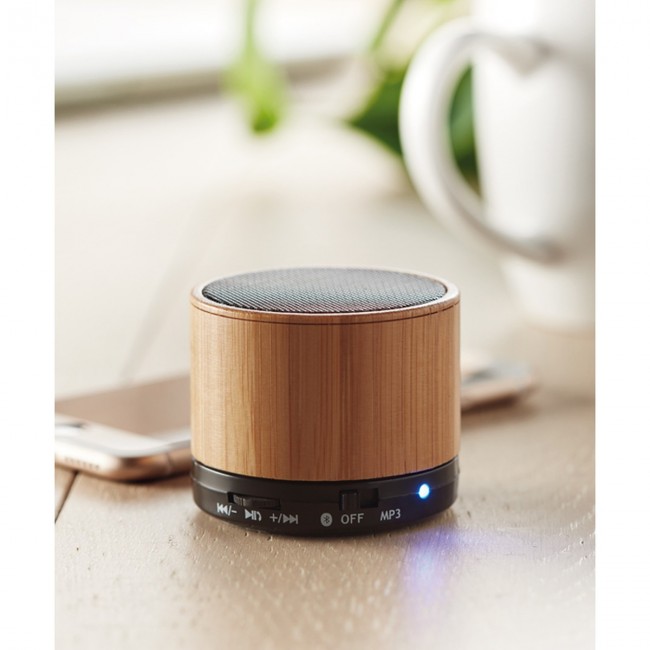 Promotional Round Bamboo Wireless Speaker - Image 2