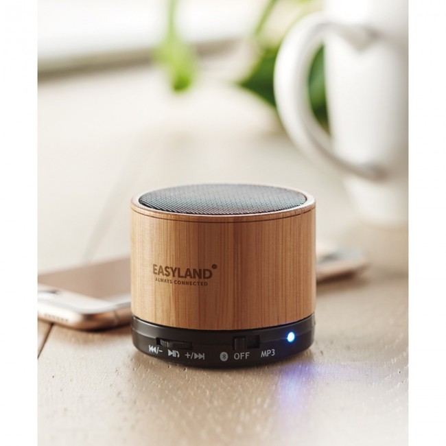 Promotional Round Bamboo Wireless Speaker - Image 3