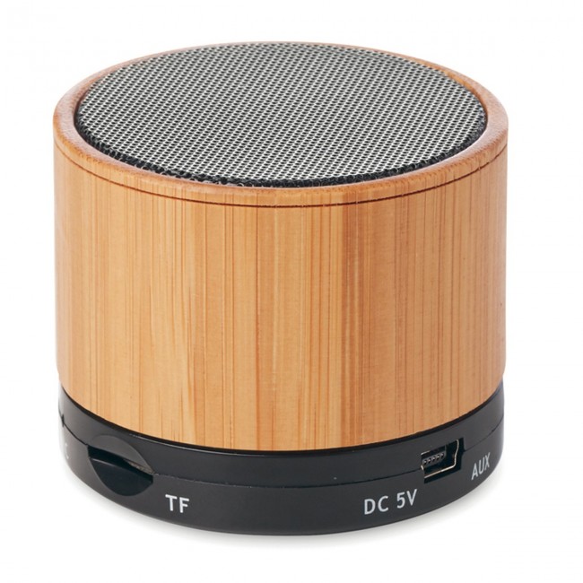 Promotional Round Bamboo Wireless Speaker - Image 4