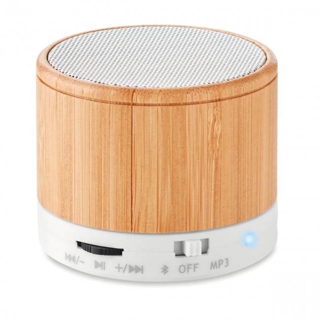 Promotional Round Bamboo Wireless Speaker - Image 6