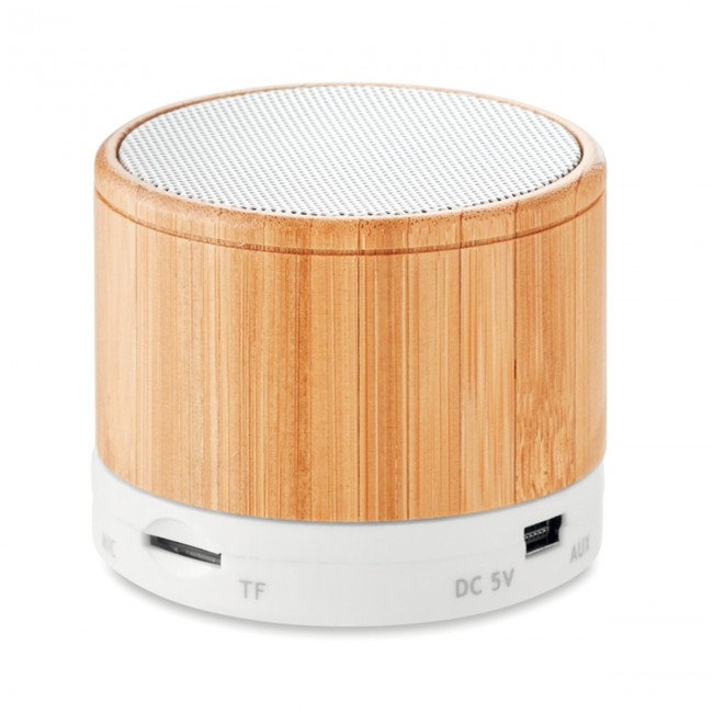 Promotional Round Bamboo Wireless Speaker - Image 8