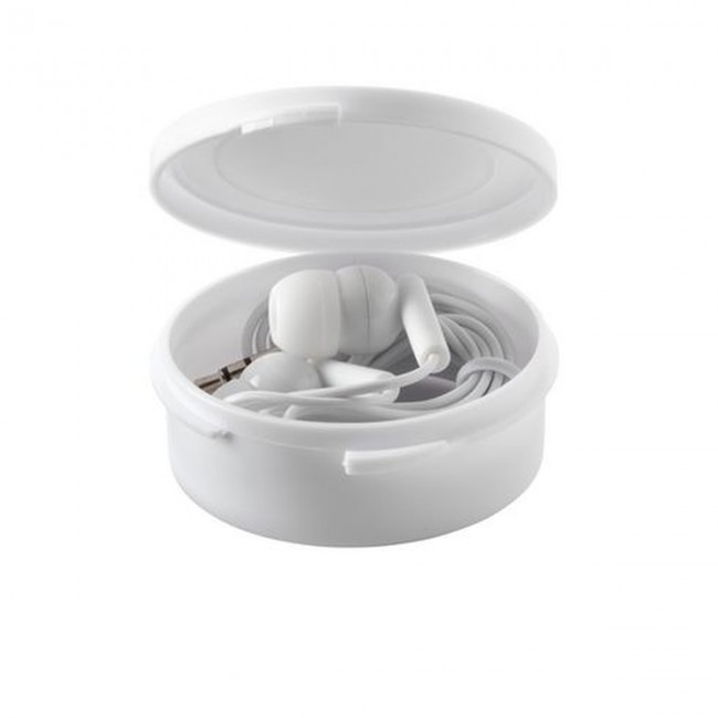 Promotional Earphones in Round Case - Image 1