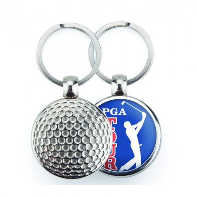 Promotional Silver Metal Golf Ball Keyring