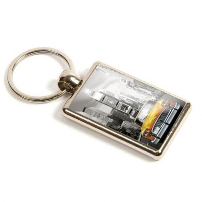 Promotional Silver Metal Double Sided Rectangular Keyring