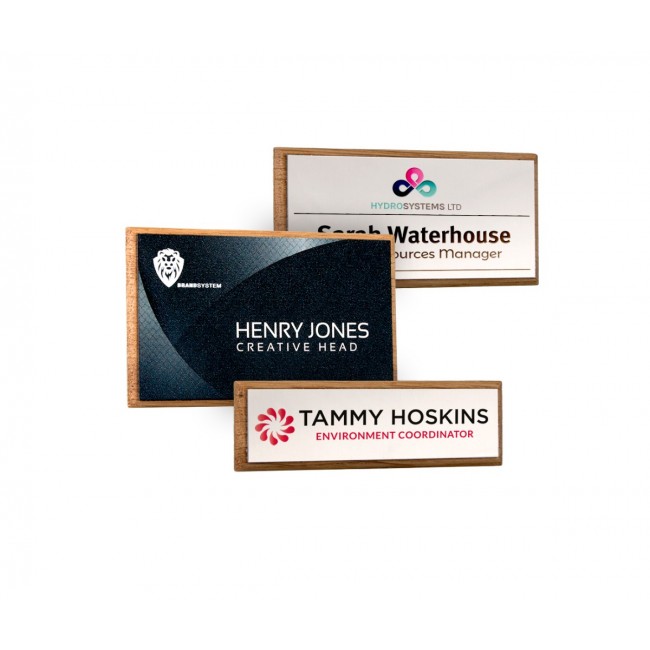 Promotional Personalised real wood framed name badges