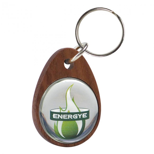 Promotional Real wood keyring with domed metal insert