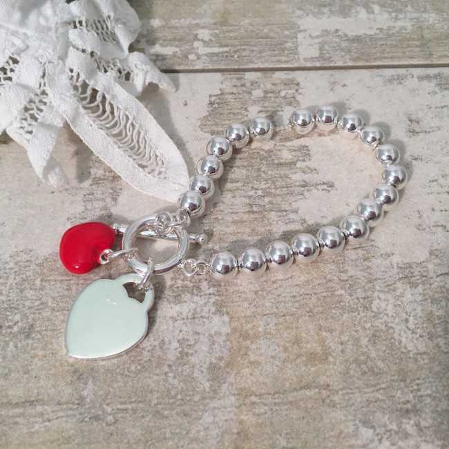 Promotional Maraca Silver Plated Bracelet With Red Heart