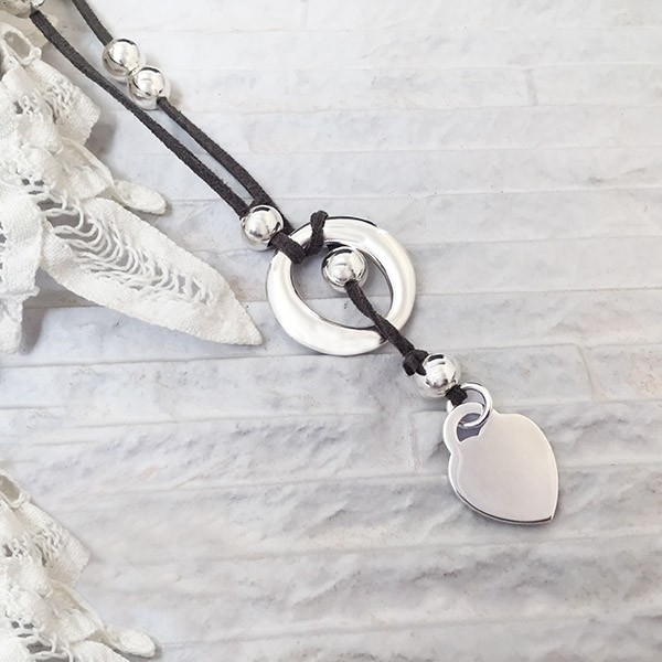 Promotional Catarina Suede And Silver Plated Pendant