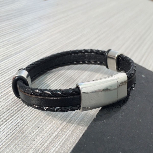 Promotional Mario Mens Black Triple Strap Leather Bracelet