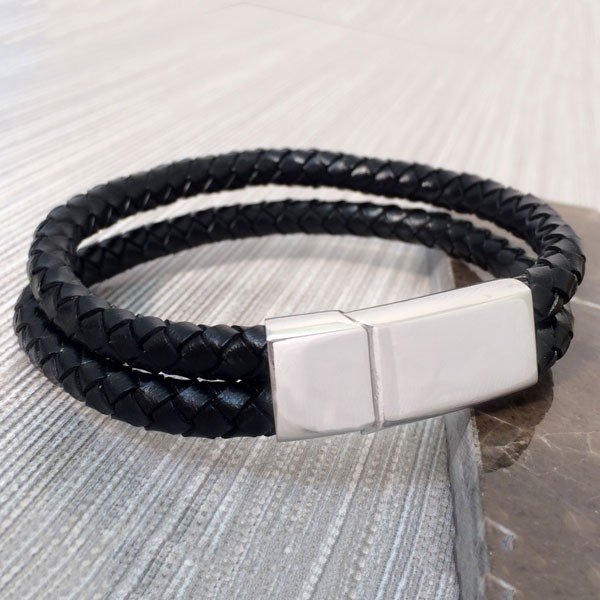 Promotional Gianni Mens Black Double Plat Leather Bracelet