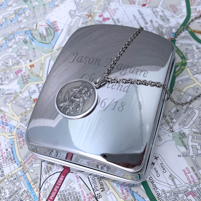 Promotional Sterling Silver St Christopher In Chrome Box