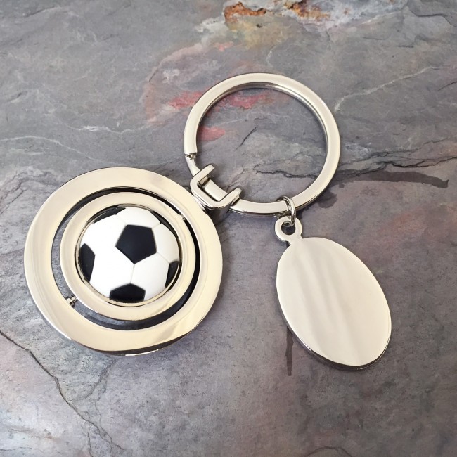 Promotional Spinning Football Keyring - Black and White