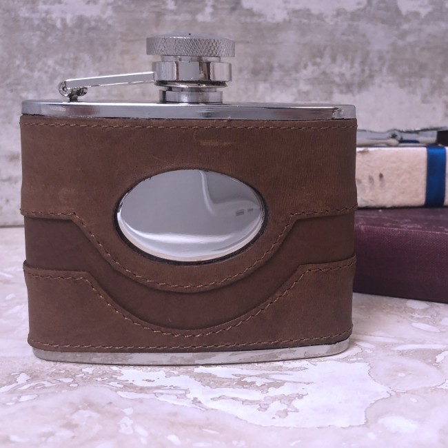 Promotional brown leather flask