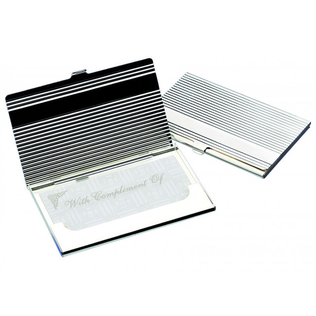 Promotional Linear Business Card Case - Silver Plated