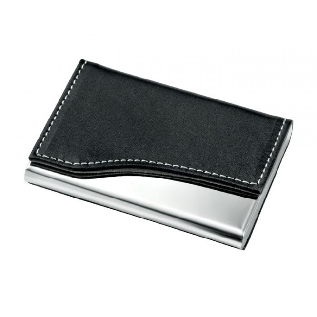 Promotional Swoop Business Card Case - Chrome and Black PU