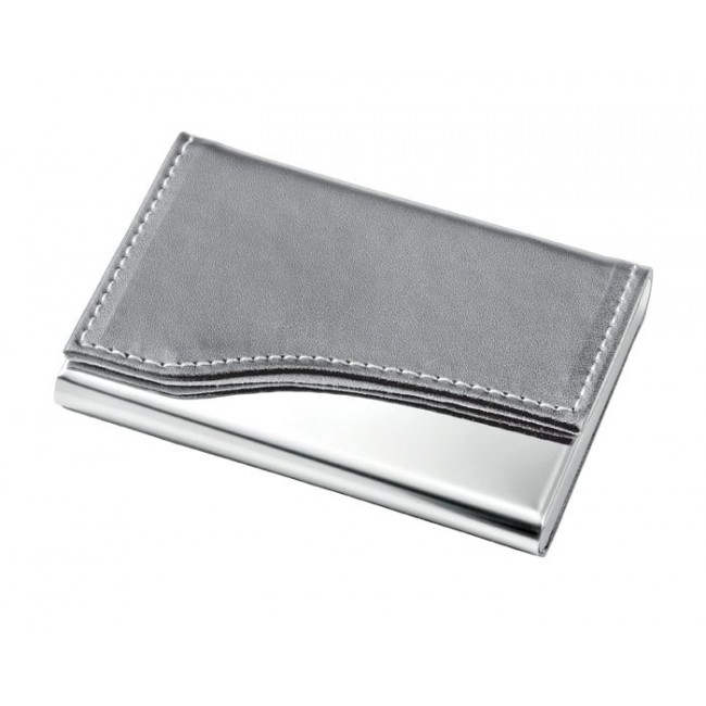 Promotional Swoop Business Card Case - Chrome and Grey PU