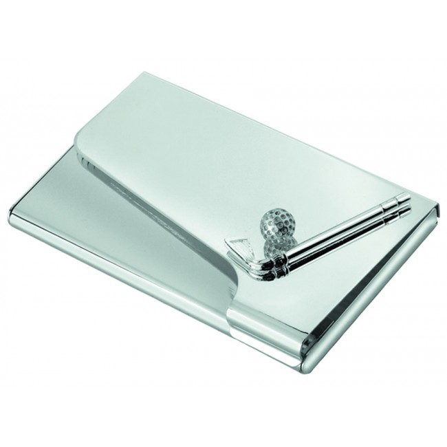 Promotional Golf Business Card Case - Silver Plated