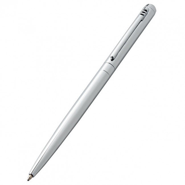 Promotional Slim Ballpoint Pen - Chrome - with Soft Touch in Cube Aluminium Box