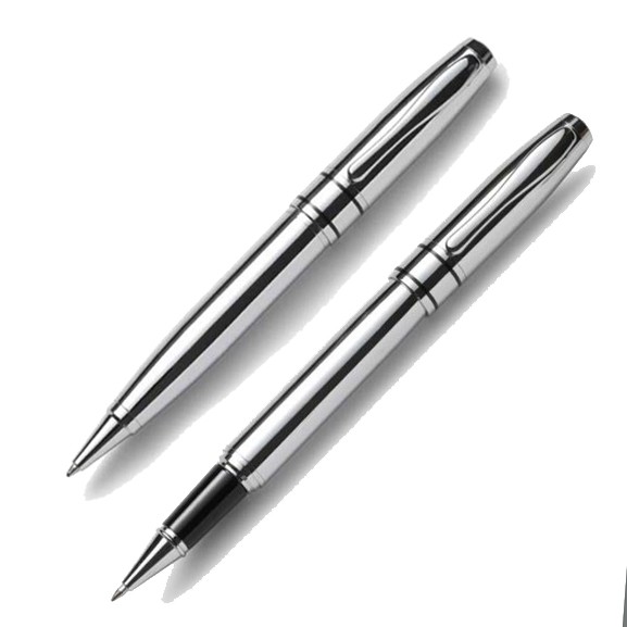 Promotional Tramline Ballpoint & Rollerball Set - Chrome - in Chrome Box