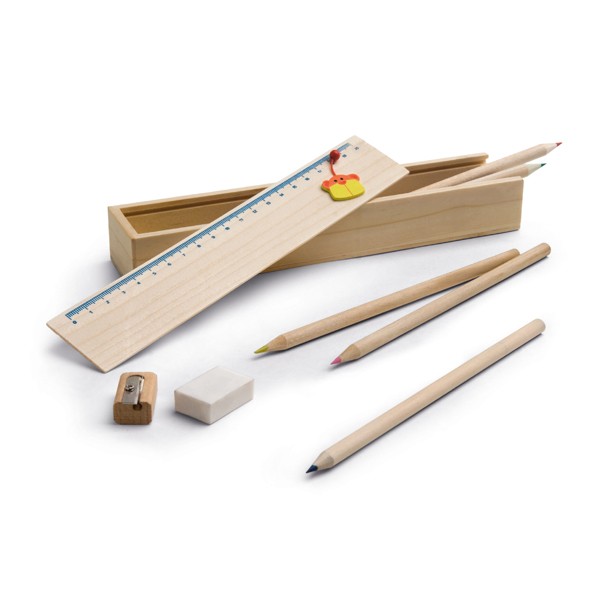 Promotional Wooden Pencil Box Set With Ruler