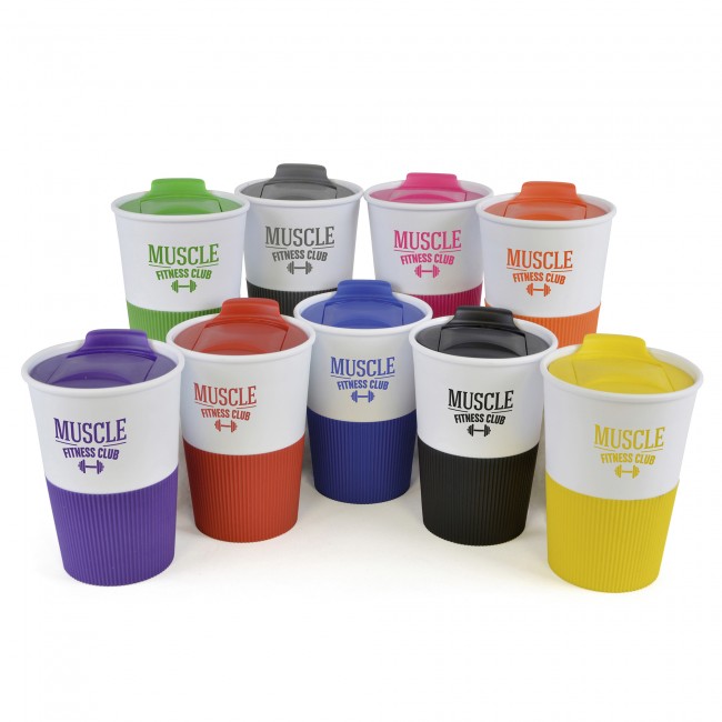 Promotional Rubber Base Plastic Take Out Mug 330ml - Image 1