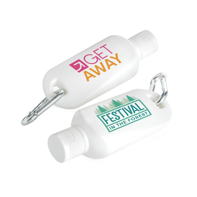 Promotional SPF25 Sun Lotion on a Carabiner Clip